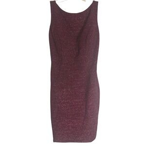 Jovani Burgundy Metallic Shimmer Mesh Side Panel V-Back Cocktail Dress Size 8